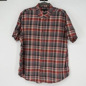 John Varvatos USA Mens XL Plaid Short Sleeve Button Up Shirt Red Gray Casual Top